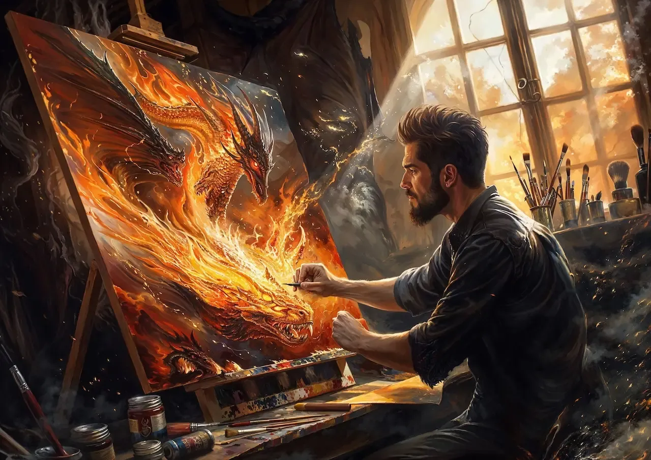 Arist Painting a Dragon