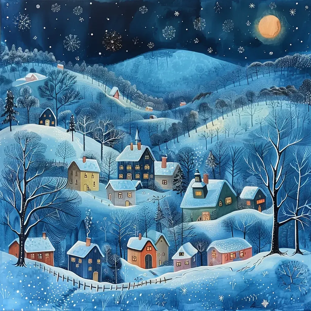 Idyllic Night Landscape Snowy Village