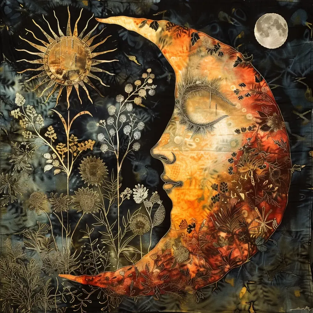 Surreal Sun and Moon Batik Silk